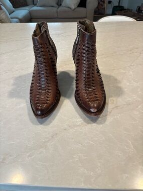 Cuadra Brown Woven Leather Ankle Boots - Women